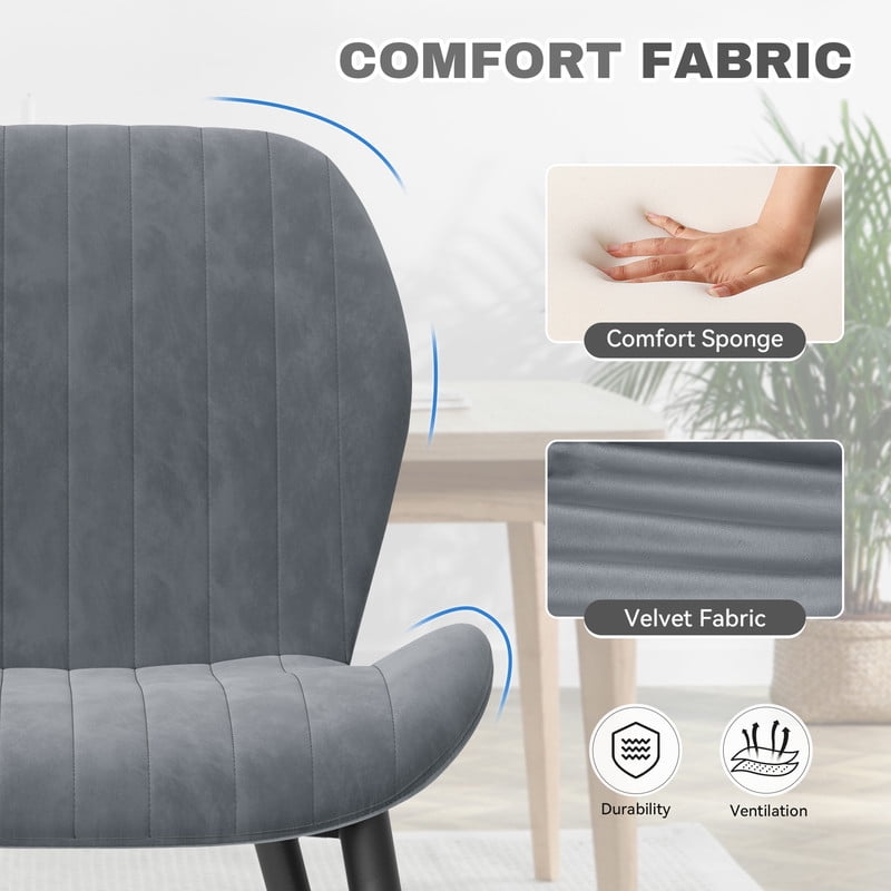 Hawsaiy Modern Velvet Dining Chairs Set of 2,Upholstered Armless Chairs with Metal Legs and Thick Cushions,Dark Gray