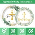 thumbnail image 4 of God Bless Plates and Napkins Baptism Tableware First Holy Communion Tableware Mi Bautizo Eucalyptus Leaves Sage Disposable Paper Dinnerware for Christening Celebration Baby Shower Supplies 24 Guests, 4 of 7