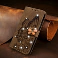 thumbnail image 5 of Allytech Galaxy A12 5G Case, Bling Diamond Butterfly Embossed Wallet Flip PU Leather Shockproof Magnetic Closure Card Slots Stand Case with Hand Strap for Samsung Galaxy A12 5G (6.5 inch), Brown, 5 of 5