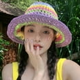 thumbnail image 4 of YooGuoGuo Japanese Instagram Rainbow Straw Woven Bucket Hat For Women's Summer Outdoor Vacation Sun Protection And Sunshade Hat, Beach Show Face Small Fisherman Hat, 4 of 9