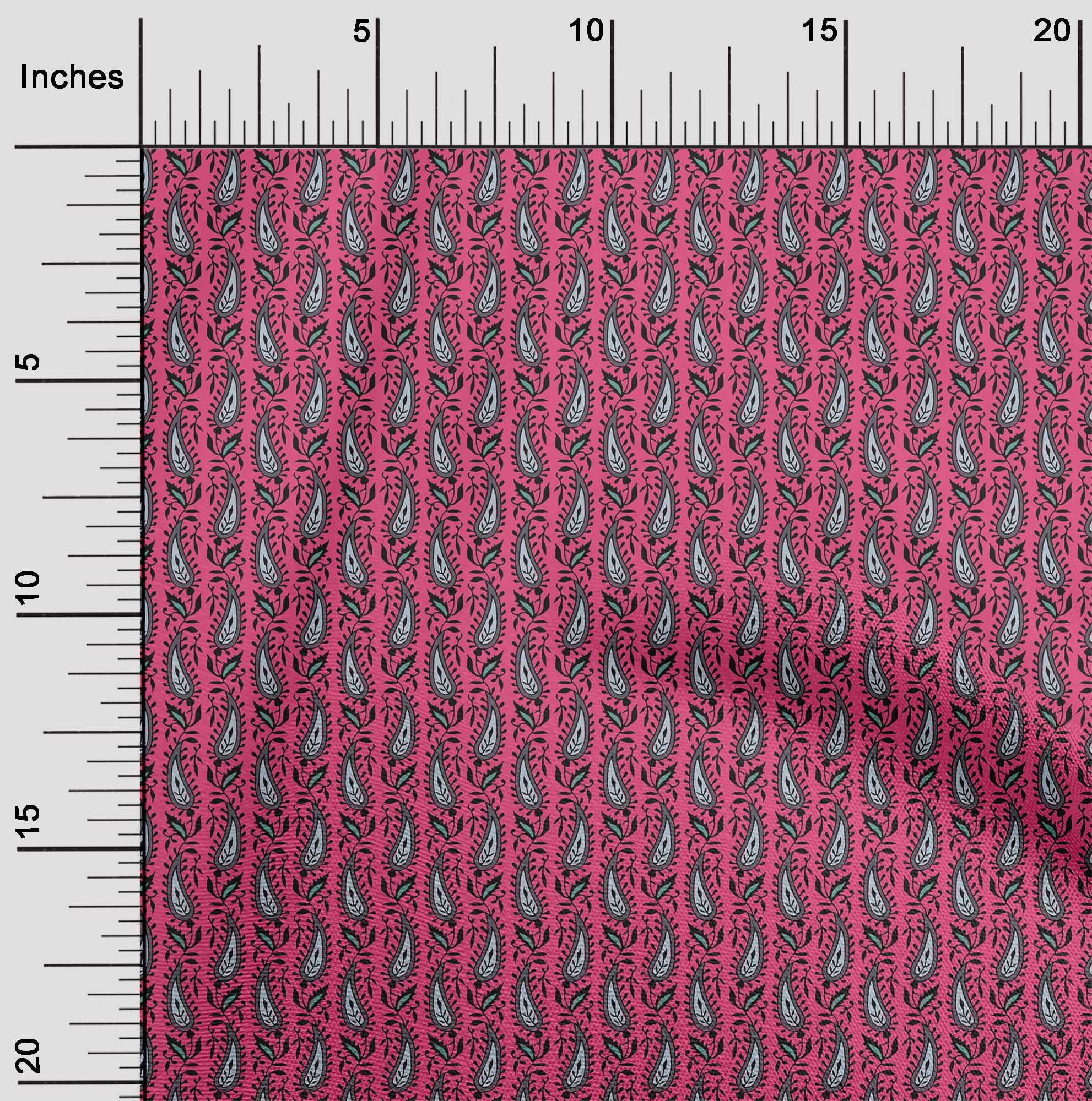 oneOone Cotton Poplin Fabric Leaves & Paisley Block Print Fabric BTY 42 Inch Wide