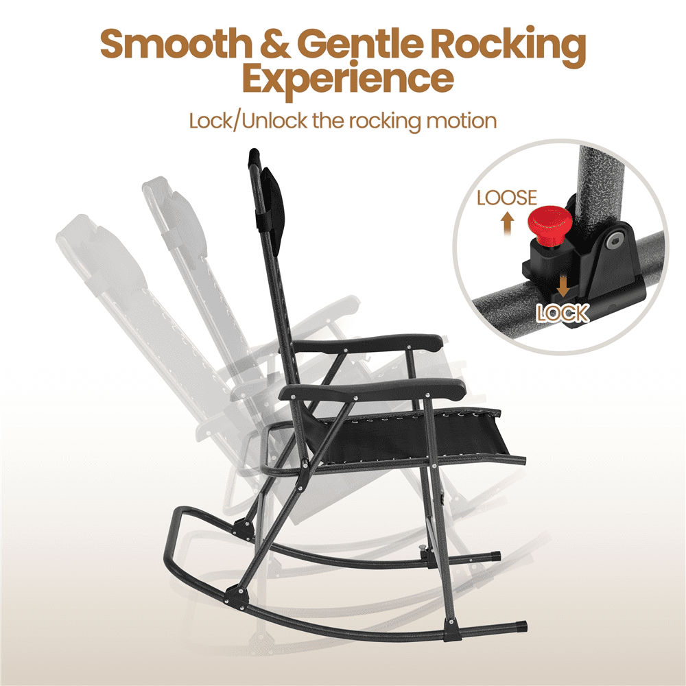 Renwick Foldable Outdoor Lounge Chairs with Pillow, Set of 2, Black
