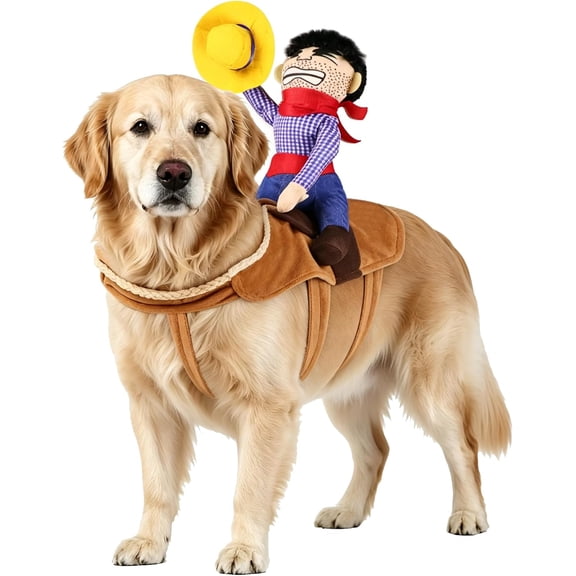 Dog Halloween Costumes Adjustable Funny Cowboy Rider Pet Costume for Small Medium Large X-Large Dogs XX-Large Size Black Brown