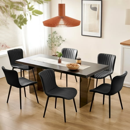L'AGRATY Modern Dining Chairs Set of 6, PU Leather Upholstered Side Chairs with High Backrest, Kitchen Chair,Heavy Duty, Cushions & Durable Metal Legs for Kitchen, Dining Room,Restaurant,Black