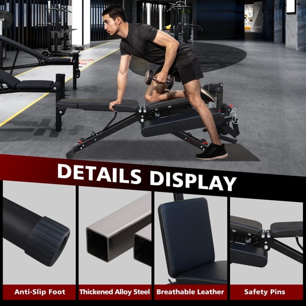 Ambifirner 660lbs Capacity Adjustable Fitness Chair - 7-in-1 Foldable Weight Bench w/Resistance Bands & Ankle Straps, Heavy Duty Steel Frame Home Gym Equipment for Full Body Workout (Black)