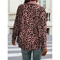 thumbnail image 6 of Women' Corduroy Leopard Jacket Button Down Long Sleeve Blouses Fall Jacket Casual Coat Pink M, 6 of 7