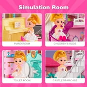 Beefunni Dollhouse for Girls,4 Stories 12 Rooms Dollhouse with 2 Princesses Slide Accessories,Toddler Playhouse Gift for for 3 -6 Year Old Girls Toys
