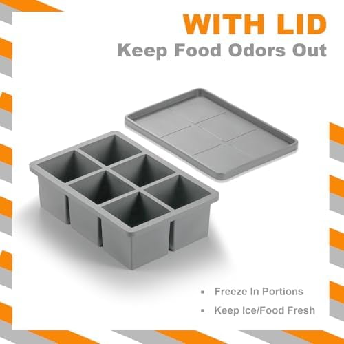 Silicone Large Ice Cube Trays with Lid Pack of 4, Stackable Big Square Ice Cube freezer Molds for Whiskey Cocktails Bourbon Soups Frozen Treats