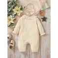 thumbnail image 3 of KelaJuan Baby Girls 2 Piece Outfits Solid Color Ruffles Button Long Sleeve Romper and Cute Headband Set for Toddler Infant, 3 of 6