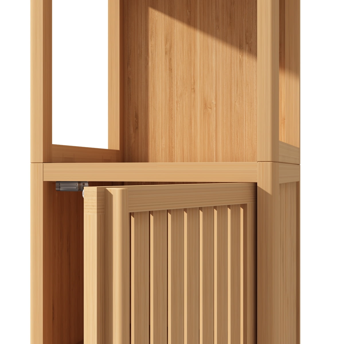 GARITIN Bamboo Storage Cabinet, Freestanding Tall Storage Tower with Shelves and Doors for Bathroom Living Room, Natural