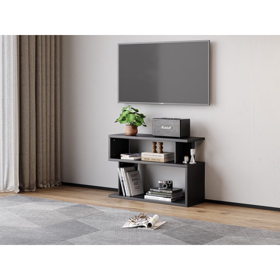 ZARKEA 24" Rustic Entryway Console Table with Multi Tier Open Shelves, Black