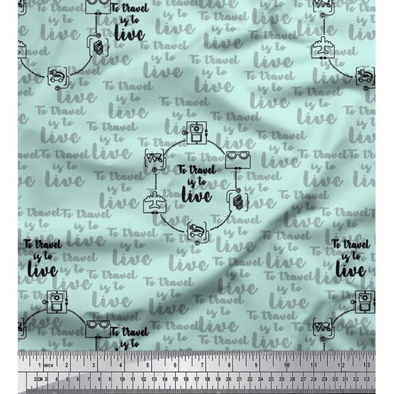 Soimoi Green Cotton Duck Fabric To Travel Is To Live Text Print Fabric by the Yard 42 Inch Wide