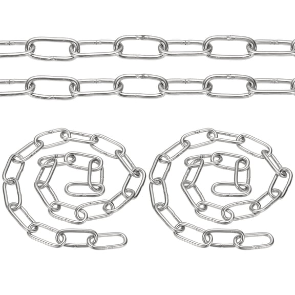 1.6ft SUS304 Stainless Steel Chain, 2Pcs 3mm Metal Chain Link 0.5 Meter Small Light Duty for Home Outdoor Camping Hanging Pet Plant, Silver