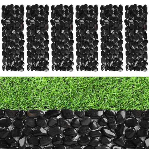 River Rock Stepping Stones Outdoor for Garden Walkway, 6 Pcs 12" L x 4" W Rectangle Shape Paver Step Stones Polished Pebble River Stone Mat for Yard Lawn Patio Pathway Walk Way - Black