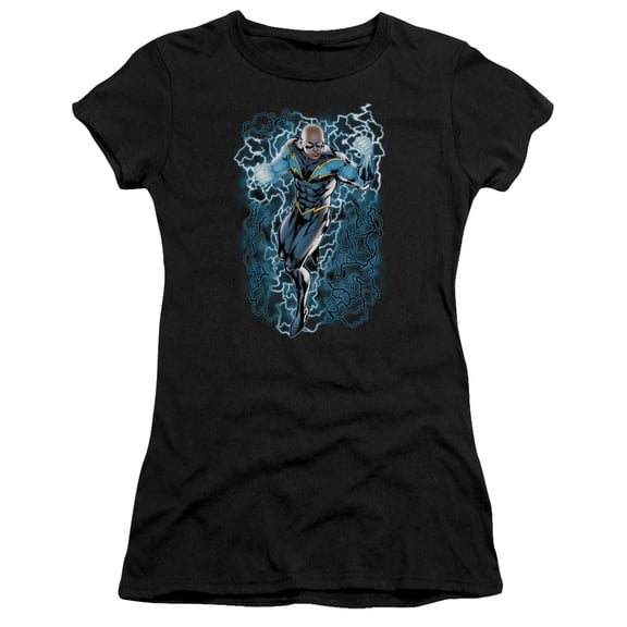 Jla - Black Lightning Bolts - Juniors Teen Girls Cap Sleeve Shirt - Large