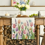 Sm:)e Lavender Tulip Floral Table Runner for Spring Summer 13 x 72 Inch