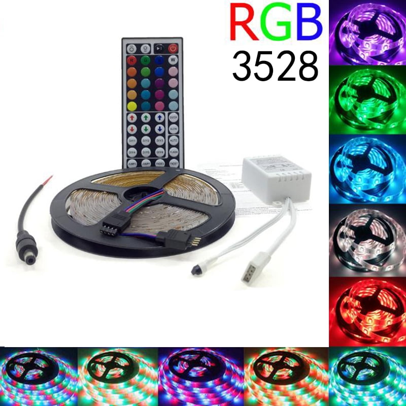 RGB 5M 16.4ft Waterproof 3528 SMD 300 LED Flexible Light Strip 12V+44 Key Remote 