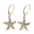 thumbnail image 1 of 14K yellow gold white gold diamond cut 15mm Hawaiian starfish leverback earrings, 1 of 3