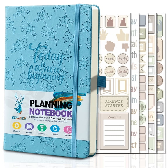 A5 Daily Planner Notebook, Time Management & Task Tracker with Weekly Pages, To-Do Lists, Pen Holder, Bookmark Ribbon, for Work, Study & Life Organization,Blue
