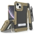 thumbnail image 1 of Tri-Shield Combination for iPhone 13 Case, Nakedcellphone [Military Grade] Rugged Cover with Metal Kickstand [Includes Wrist Strap Lanyard + Belt Clip Holster] - Brown, 1 of 10