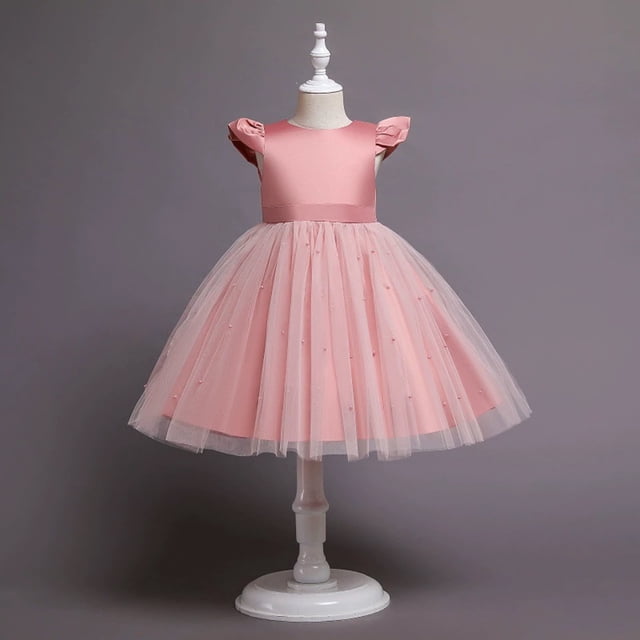 Herrnalise - Falda larga para niñas, vestido de princesa liso con lazo, vestido de actuación