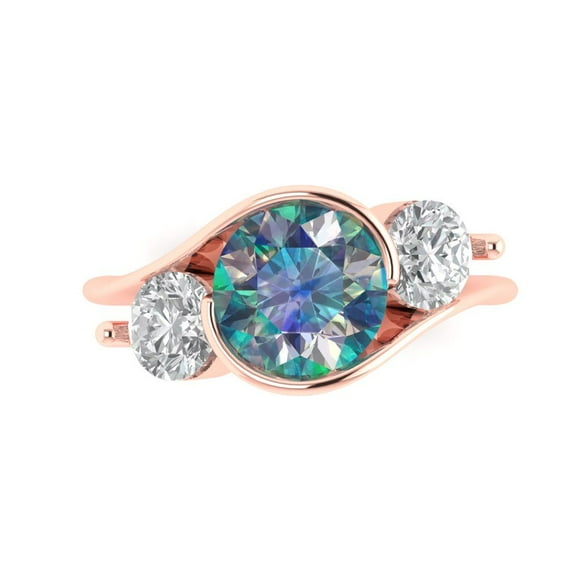 Three-Stone Engagement Ring for Women - 3.5ct Blue Moissanite in 14K Rose Gold Promise Ring