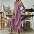 thumbnail image 5 of Tianiyouqing Maxi Dress Women Linen Trendy Short Sleeve Flowy Elegant Maternity Shift Dresses Zip Up V Neck Bohemian Cocktail Tank Dresses Purple L, 5 of 7