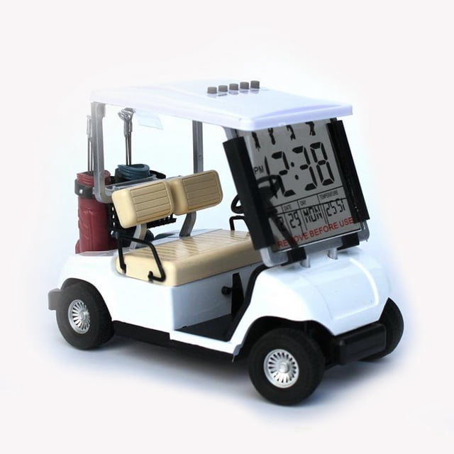 Fashionable Mini Golf Cart Clock with Multi-Function: Displays Time, Date, Month, Year, Day & Indoor Temperature, 3 s, Music Mode, Birthday Reminder - Zinc Alloy Decorative Ornament for