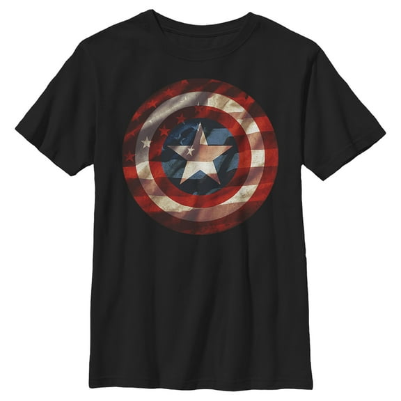 Boy's Marvel Captain America Shield Flag  Graphic Tee Black X Large