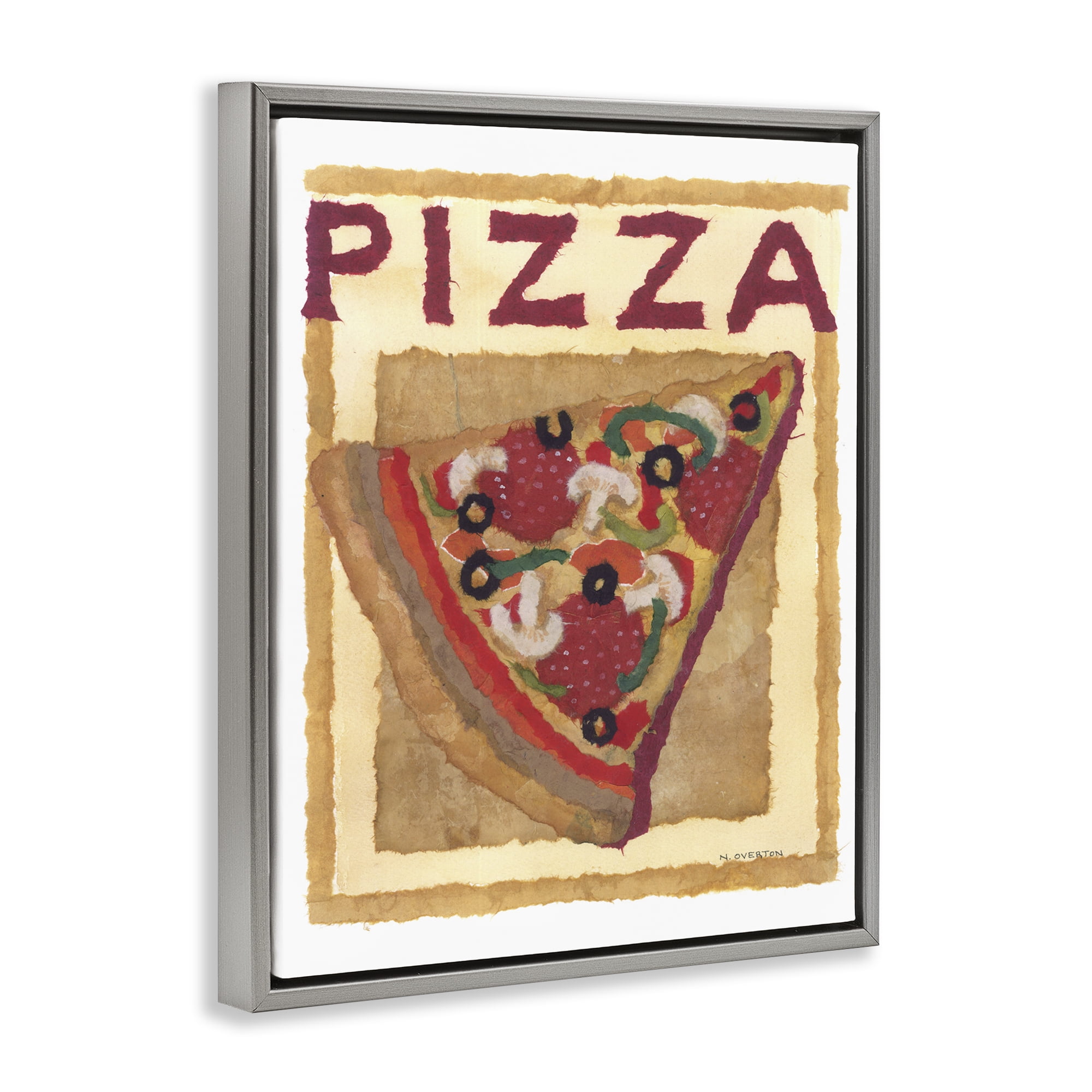 Stupell Industries Watercolor Style Pizza Food & Beverage Painting Gray Floater Framed Art Print Wall Art, 17 x 21