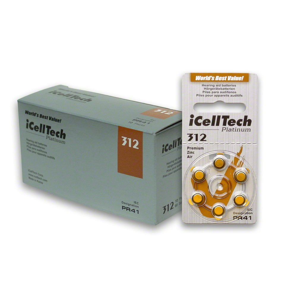 Size 312 Hearing Aid Batteries (60 batteries), iCell Tech Platinum Size