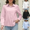 thumbnail image 5 of XFLWAM Women's Long Sleeve Button Down Shirts Embroidered Eyelet V Neck Shirts Dressy Casual Solid Color Fall Work Tops, 5 of 5