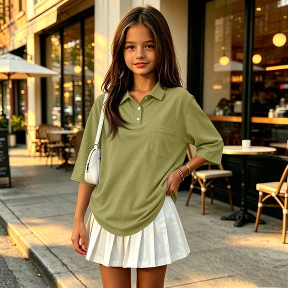 Kids' 3/4 Sleeve Polo Shirt Cotton Solid Button Front T-Shirt Weekend Style Side Slits