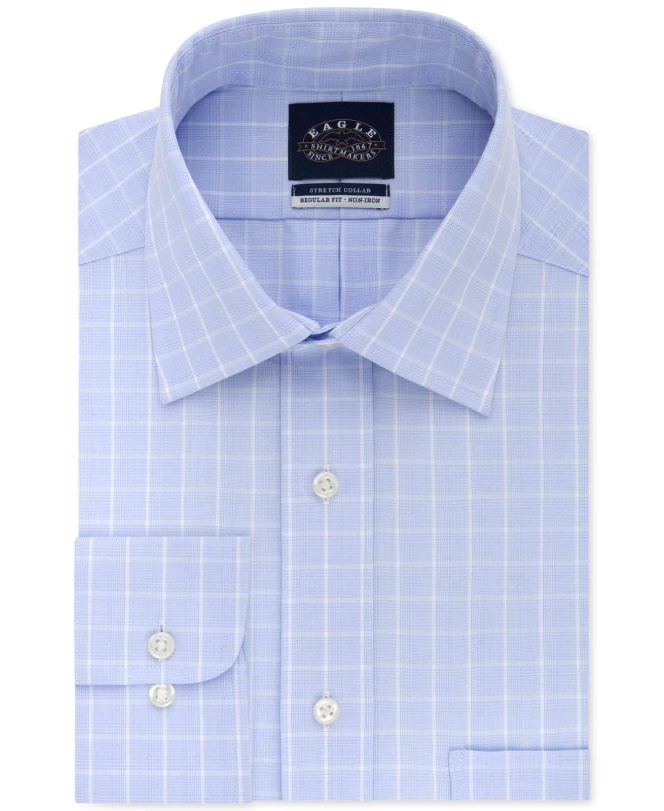 Eagle Dress Shirts Mens Dress Shirt White Plaid Print One Pocket 17 1