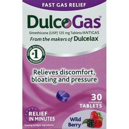 DulcoGas Chewable Tablets, Wildberry 30ct (Best Medicine To Relieve Gas And Bloating)