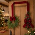 thumbnail image 3 of Christmas Double Ended Door Hanger, Long Velvet Ribbon Decoration with Artificial Pine Sprigs, Red Berries and Bow for Front Door, Window, Wall, Porch and Indoor Holiday Display, A, 3 of 7