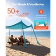 thumbnail image 3 of KFFKFF Beach Tent Sun Shelter, UPF50+ Sun Protection, 6.6 ft Height, 10 x 10 ft Coverage, Quick Setup Canopy with Sandbags, Support Poles, Sand Shovels, Portable Shade for Outdoor Activities, 3 of 9