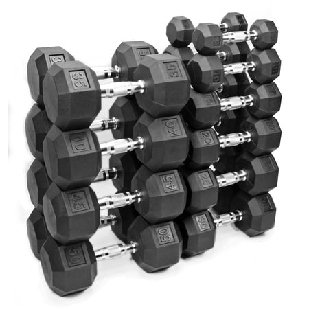 XPRT Fitness Rubber Coated Hex Dumbbells with Chrome and Textured Handle 5 Lbs. Pair