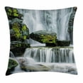 thumbnail image 1 of Waterfall Decor Throw Pillow Cushion Cover, Majestic Waterfall Blocked with Massive Rocks with Moss on Them, Decorative Square Accent Pillow Case, 18 X 18 Inches, Green Black and White, by Ambesonne, 1 of 2