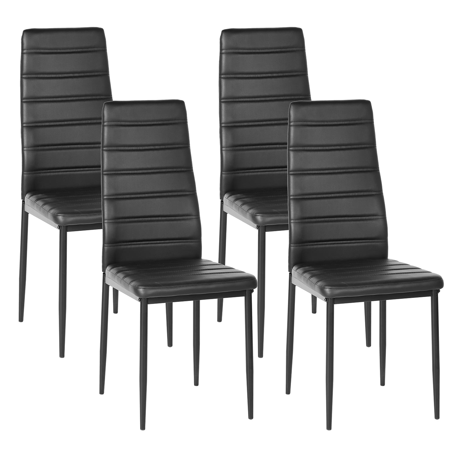 Homy Casa Set of 4 Black Faux Leather Dining Chairs Modern Slim-Back Kitchen & Dining Room Seating