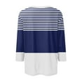 thumbnail image 5 of CLOISE Blouses for Women Fall Trendy Striped Tops Scoop Neck 3/4 Sleeve Shirts Loose Colorblock Basic Blouses Y2k Outfits Dark Blue XL, 5 of 5