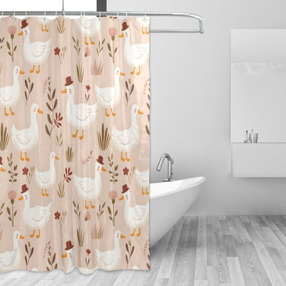 Yayeee Shower Curtain with Hooks 72"x72" Waterproof Fabric Bathroom Hanging Decor, Cartoon Goose Pattern