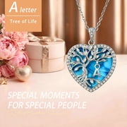 Heshpaws Heart Pendant Necklace for Women ，with Initial Letter Tree Shaped Charm Jewelry, Christmas Birthday Anniversary Jewelry Gift