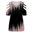 thumbnail image 4 of ICHUANYI Clearance Women's Fashion Printed Blouse V-neck Short Sleeve Loose T-shirt Zipper Tops(Black, XXL) ICHUANYI WER2023081100098, 4 of 4