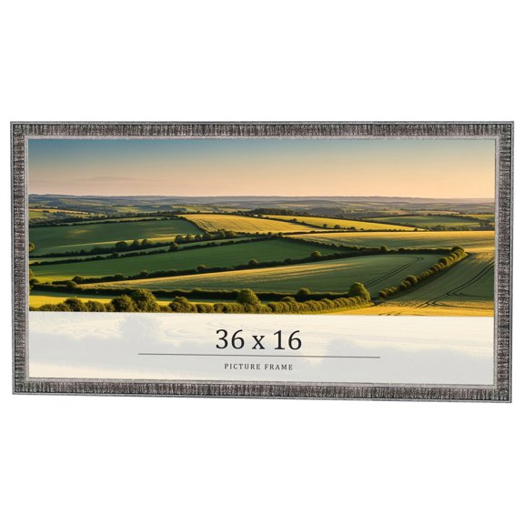 36x16 Frame Silver Grey Distressed Solid Wood Picture Frame | 0.75 Inch Moulding Width | Interior