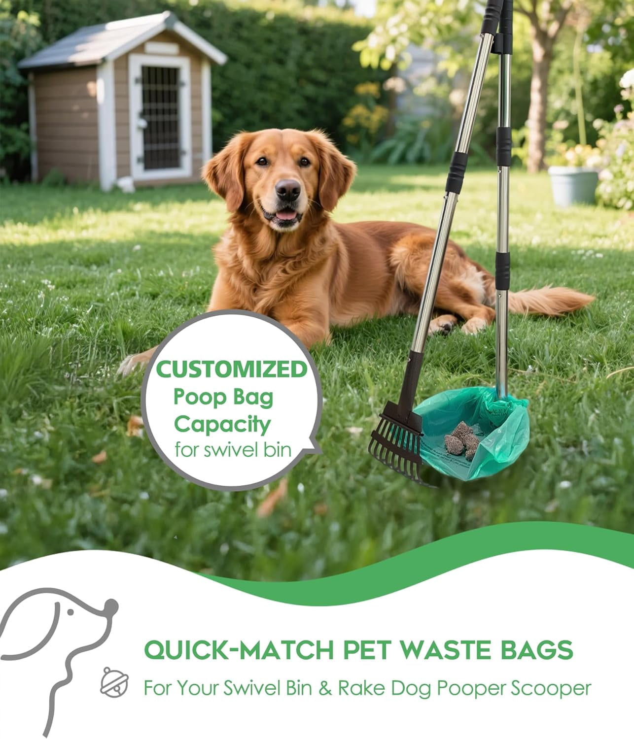 Extra Large Dog Poopper Scooper Bags, 95 Count Heavy Duty Compostable Dog Poop Bags with Handles, Poop bags for Dogs Biodegradable, Pet Waste Bags for Swivel Bin & Rake Pooper Scooper