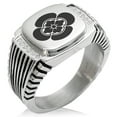 thumbnail image 1 of Stainless Steel Ikeda Samurai Crest CZ Ribbed Needle Stripe Pattern Biker Style Polished Ring, 1 of 1