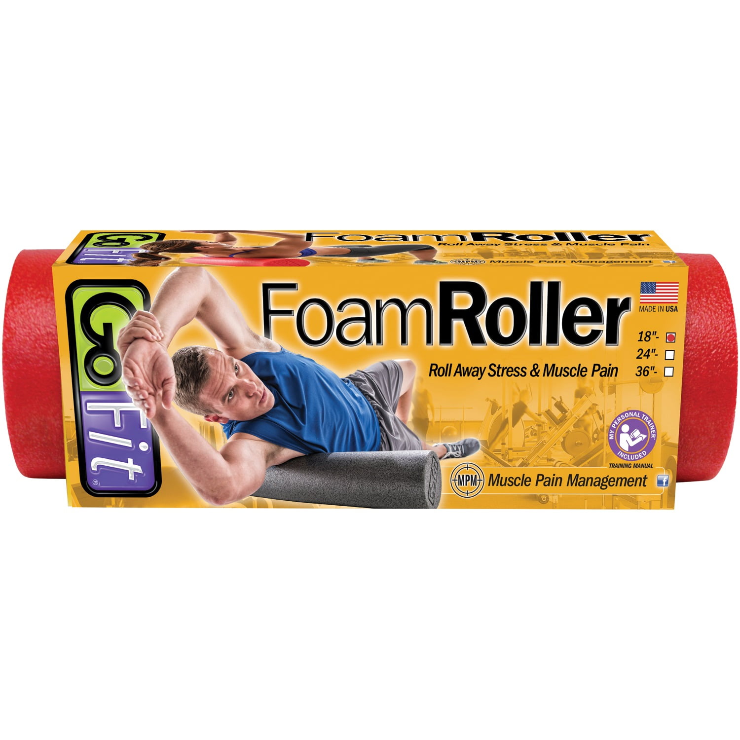 GoFit Foam Roller (18 in, Red) and Manual - Pre and Post Workout Muscle Relief