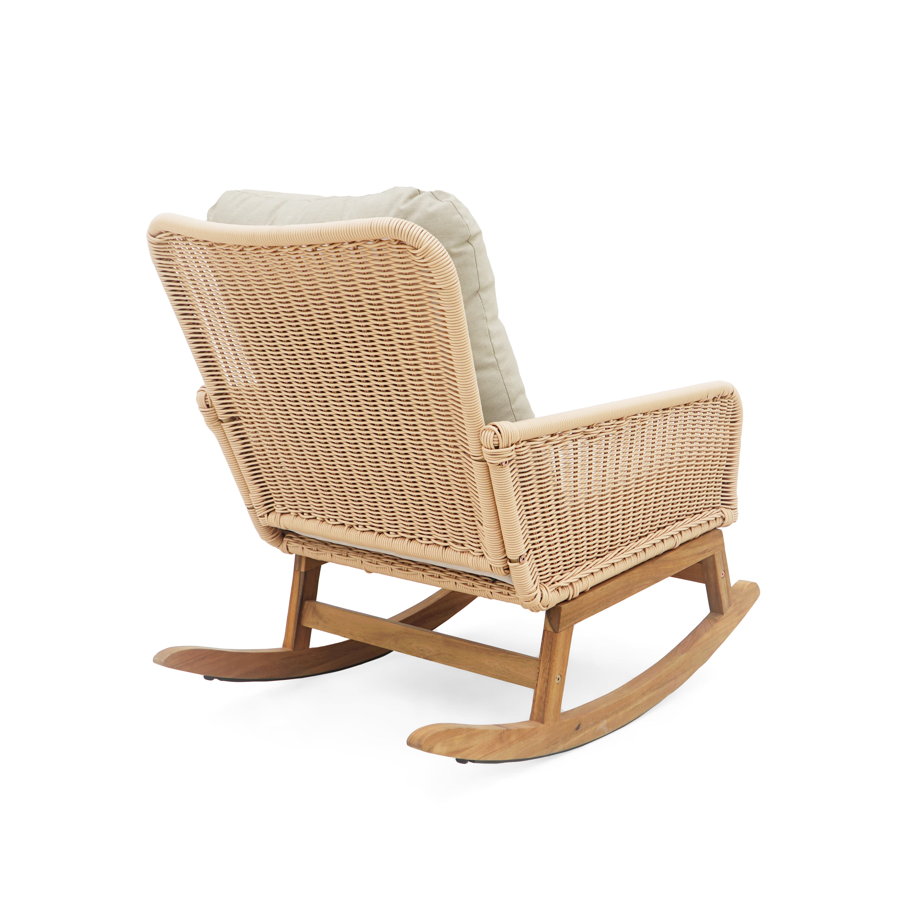 Euroco Modern Wicker Rocking Chair with Cushions, PE Rattan Patio Rocker with Wooden Frame for Indoor & Outdoor Use