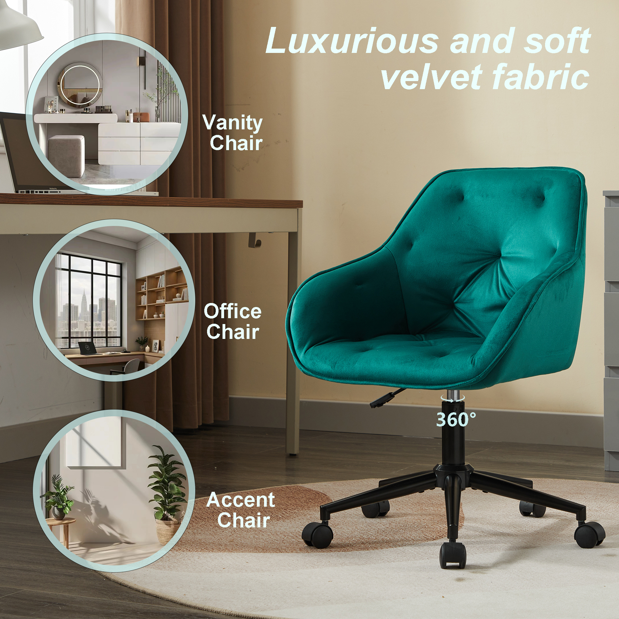 Elegent Velvet Office Chair with Wheels